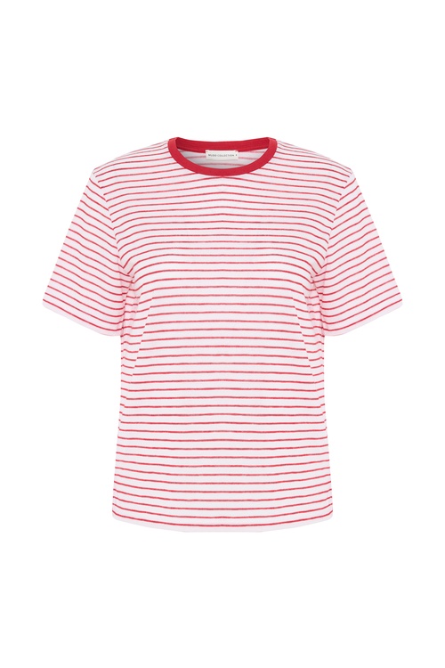  LOOSE FIT ÇİZGİLİ BİSİKLET YAKA T-SHIRT