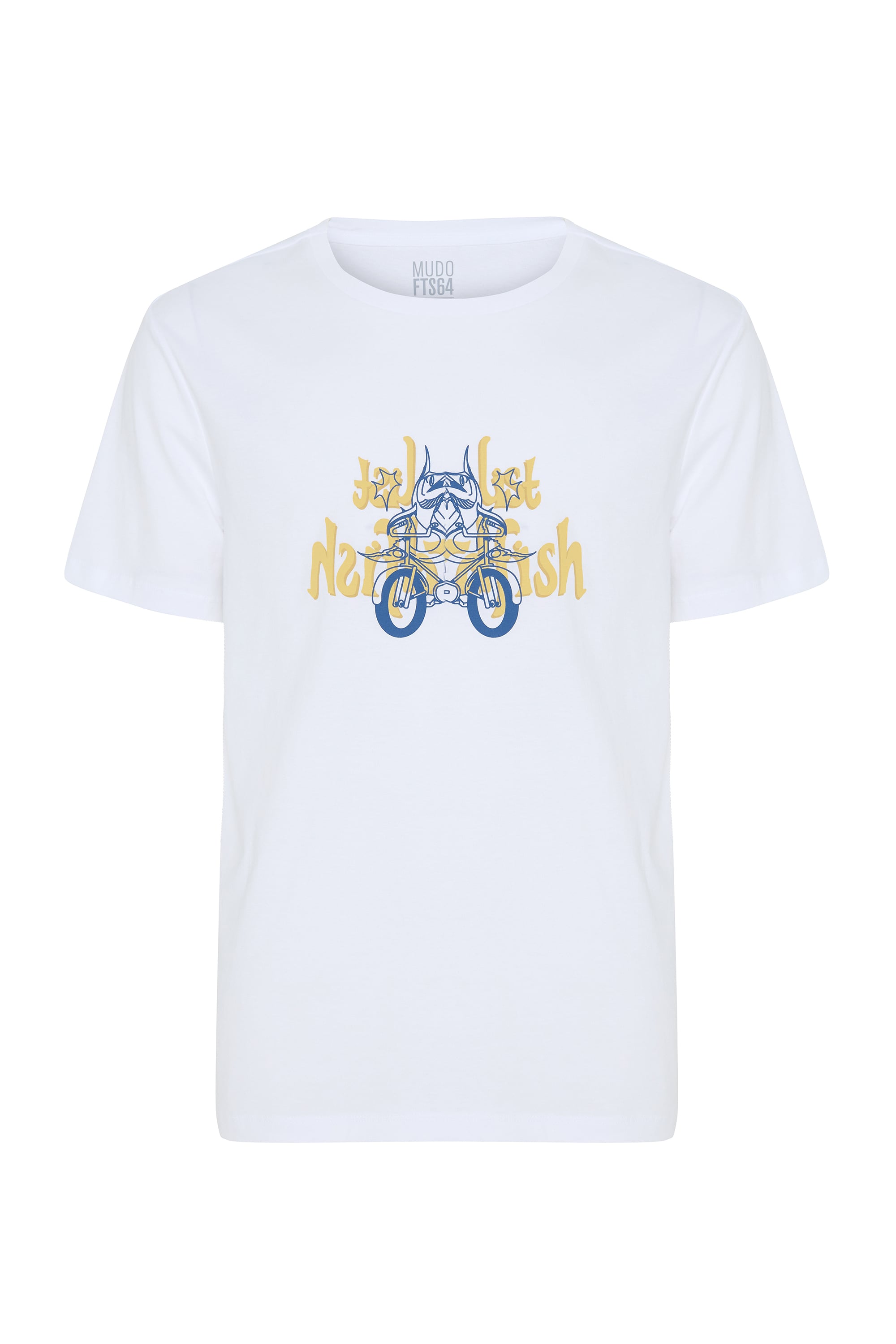 Erkek Beyaz Marin Baskılı Bisiklet Yaka T-Shirt