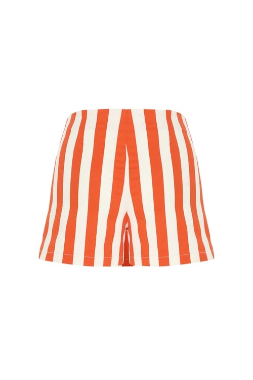  ÇİZGİLİ DÜĞME DETAYLI MİNİ ŞORT ETEK