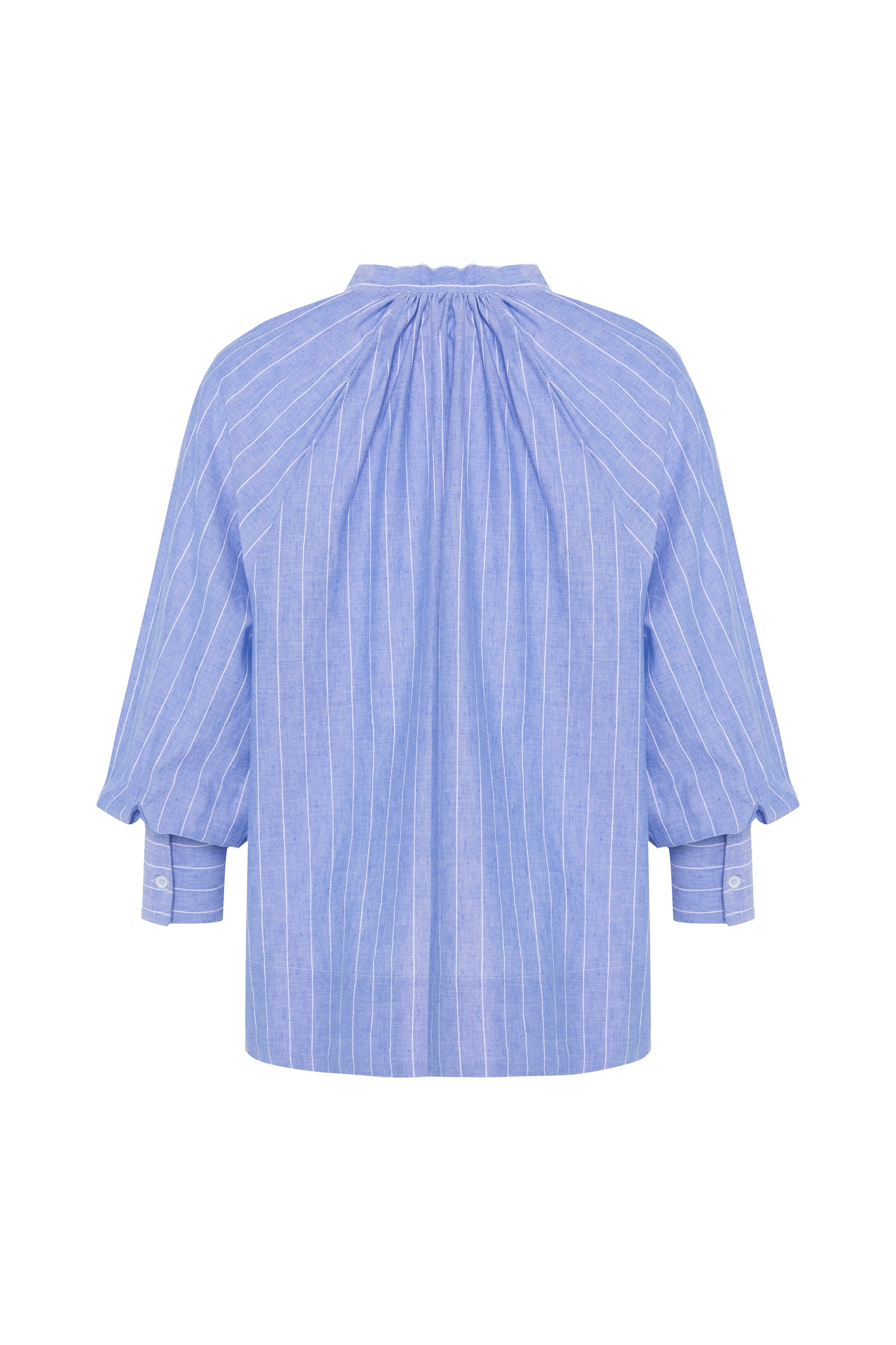 ÇİZGİLİ OVERSIZE BAĞLAMALI YAKA KETEN KARIŞIMLI BLUZ