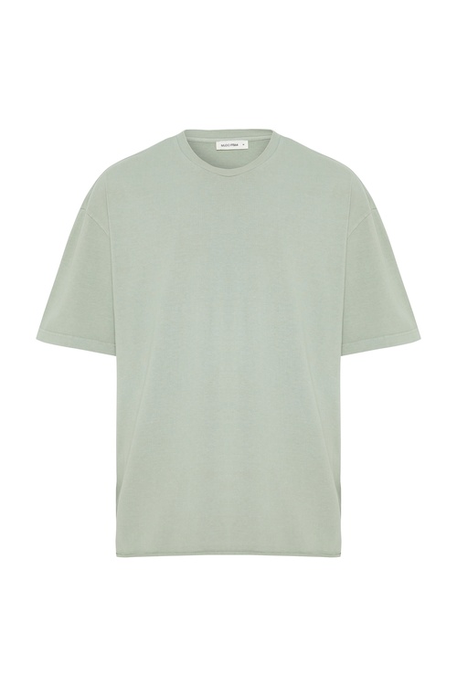  Erkek Yeşil Oversize Bisiklet Yaka T-Shirt