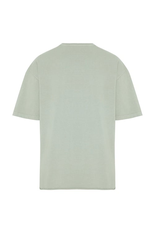  Erkek Yeşil Oversize Bisiklet Yaka T-Shirt