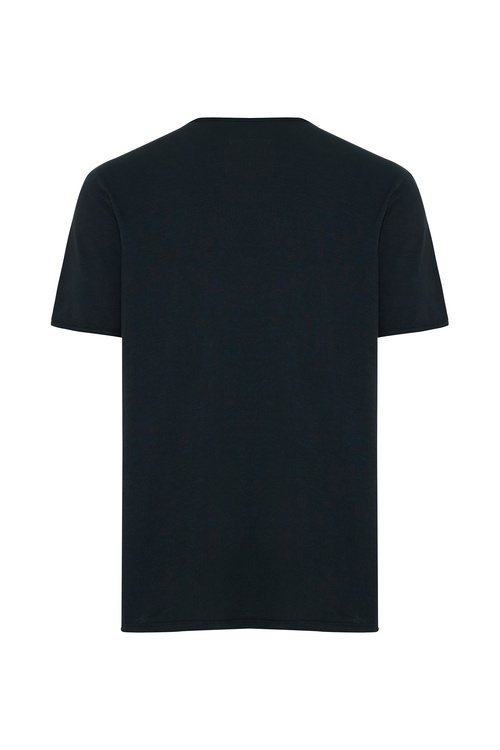  Erkek Siyah Henley Yaka Kısa Kollu T-Shirt