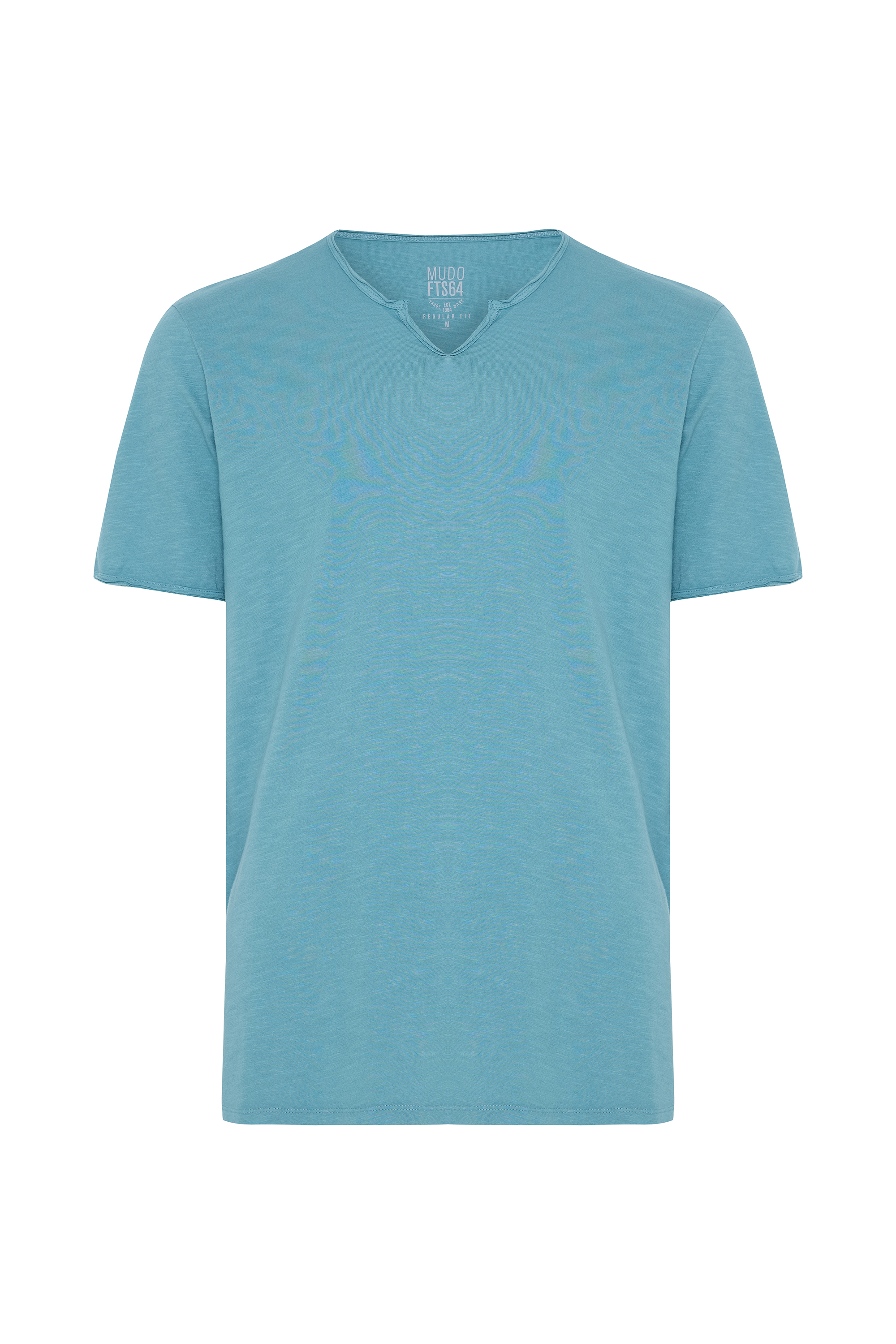 Erkek Mavi Henley Yaka Kısa Kollu T-Shirt