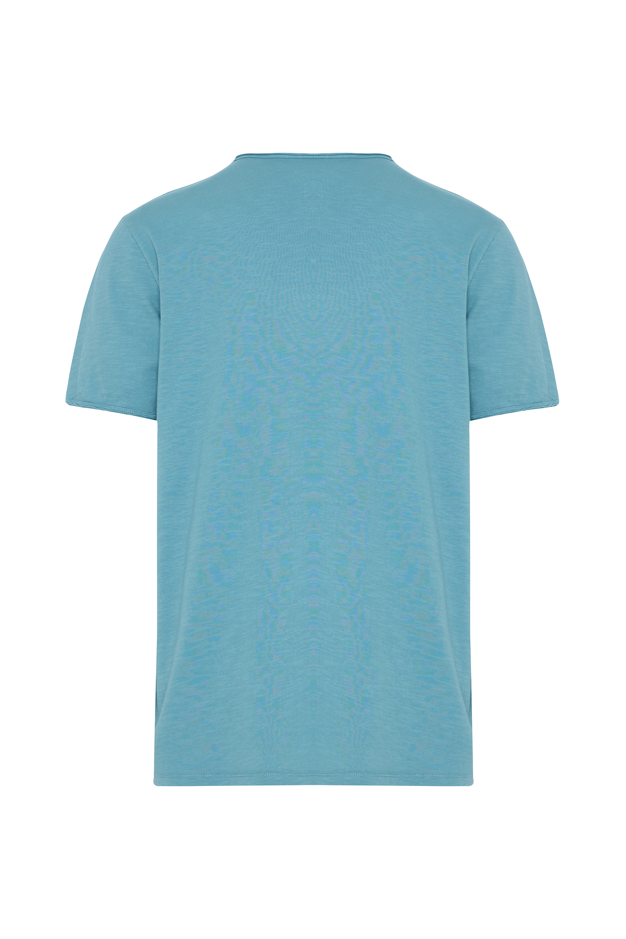 Erkek Mavi Henley Yaka Kısa Kollu T-Shirt