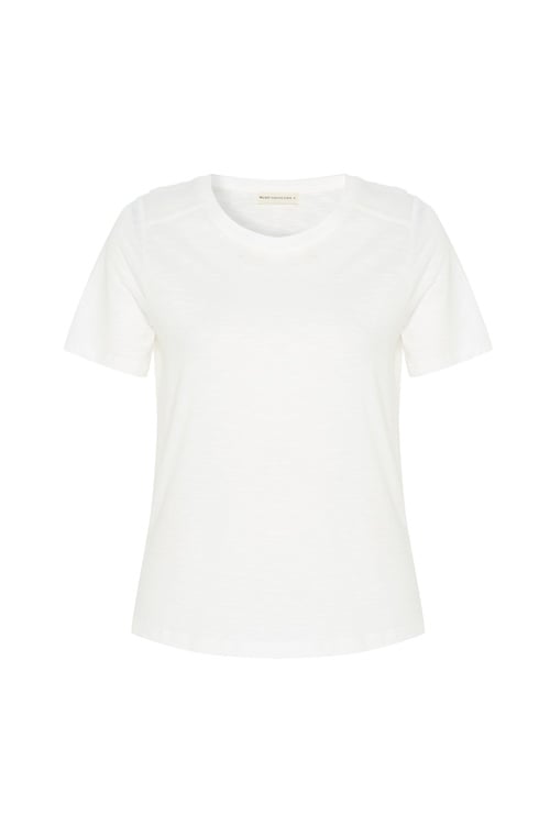  Kadın Kırık Beyaz Bisiklet Yaka Kısa Kollu T-Shirt