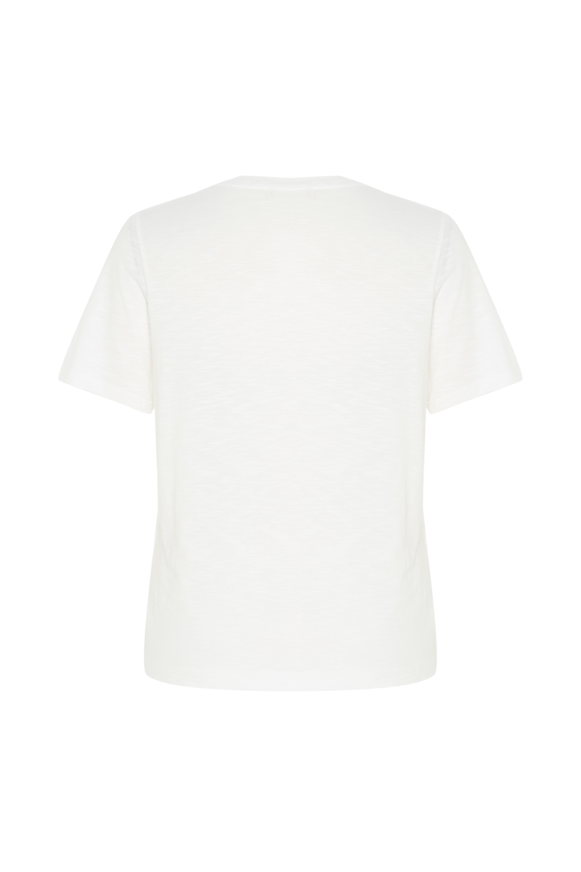 Kadın Kırık Beyaz Bisiklet Yaka Kısa Kollu T-Shirt