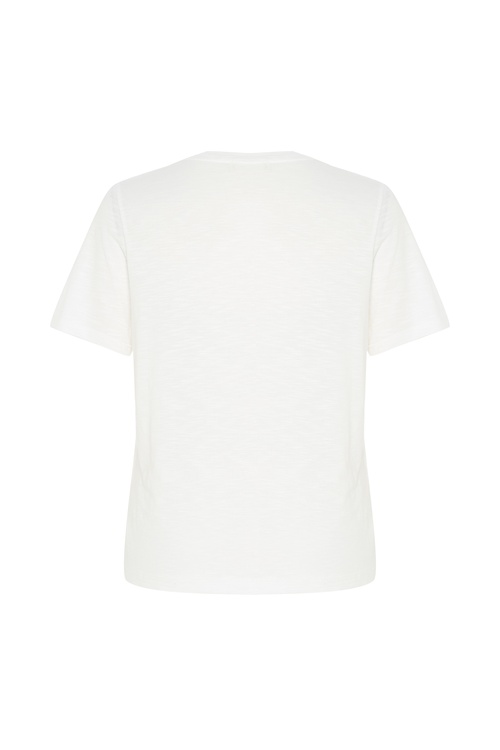  Kadın Kırık Beyaz Bisiklet Yaka Kısa Kollu T-Shirt