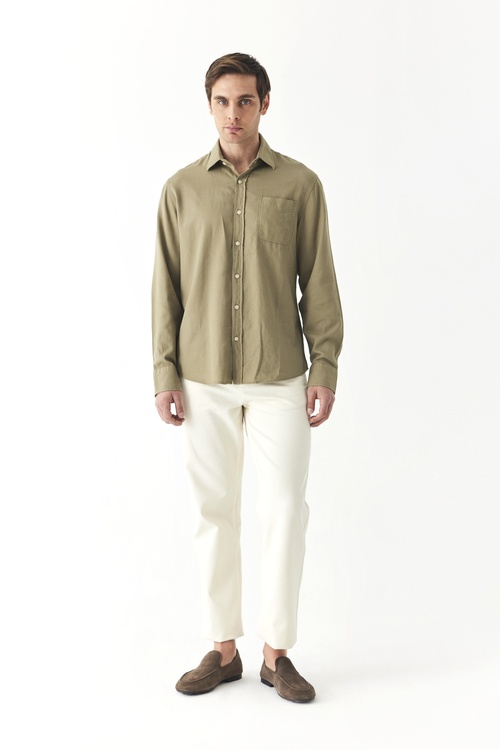  REGULAR FIT DOKULU UZUN KOLLU GÖMLEK