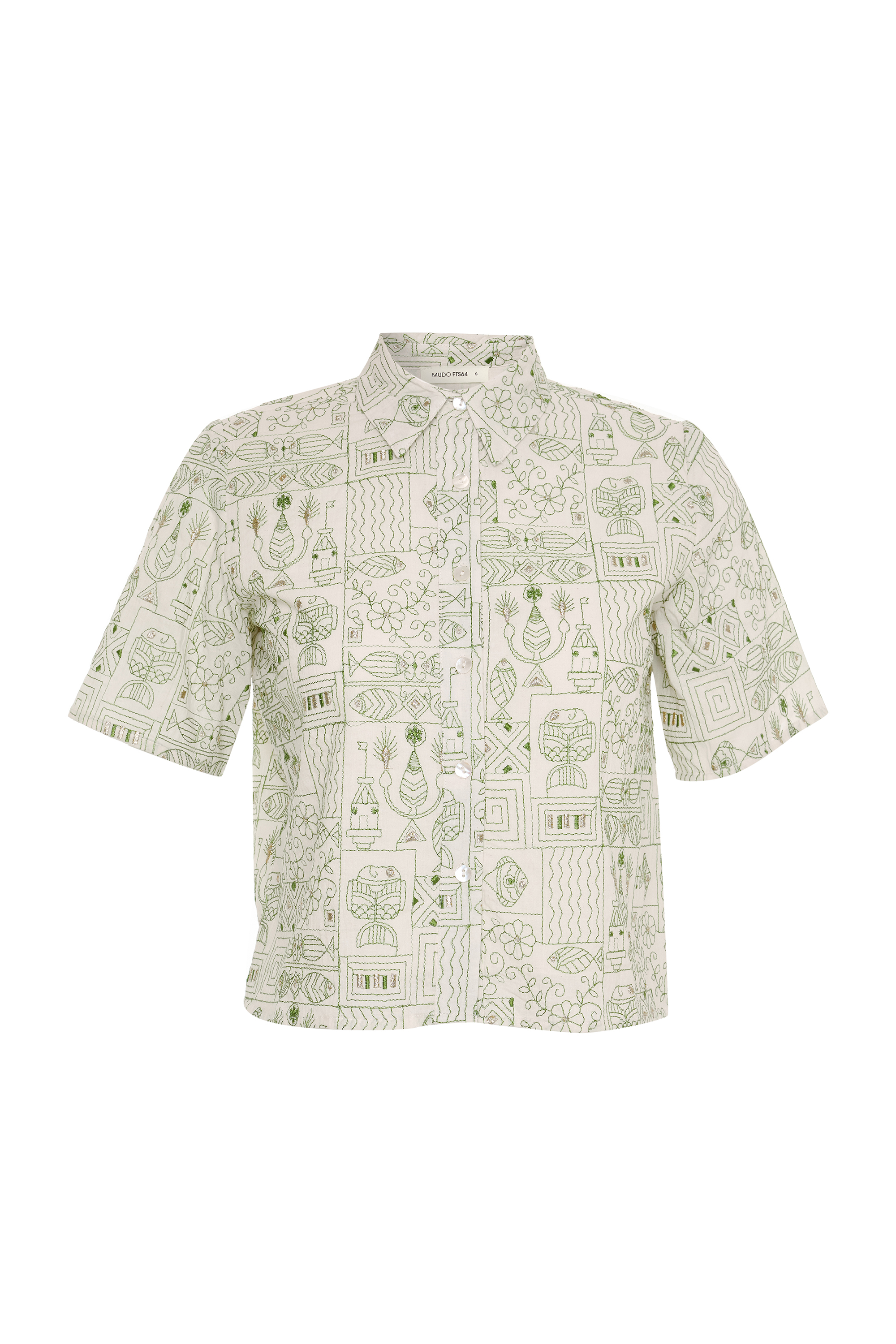 LOOSE FIT NAKIŞLI KISA KOLLU GÖMLEK