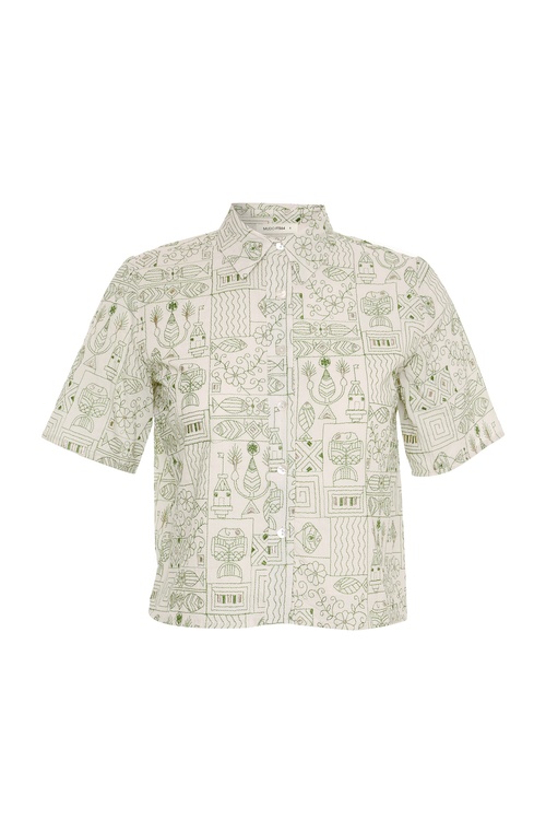 LOOSE FIT NAKIŞLI KISA KOLLU GÖMLEK