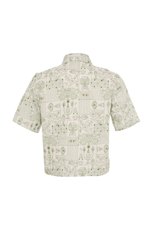  LOOSE FIT NAKIŞLI KISA KOLLU GÖMLEK