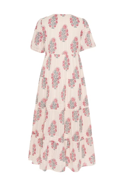  FLORAL BASKILI A FORM MİDİ ELBİSE