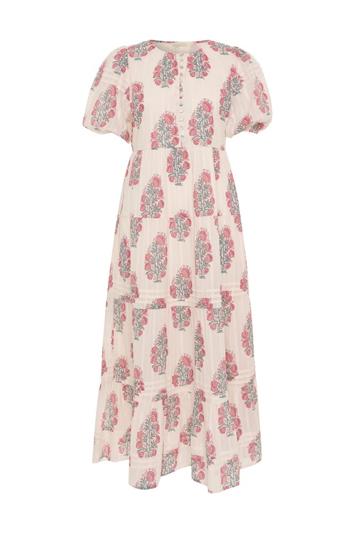  FLORAL BASKILI A FORM MİDİ ELBİSE