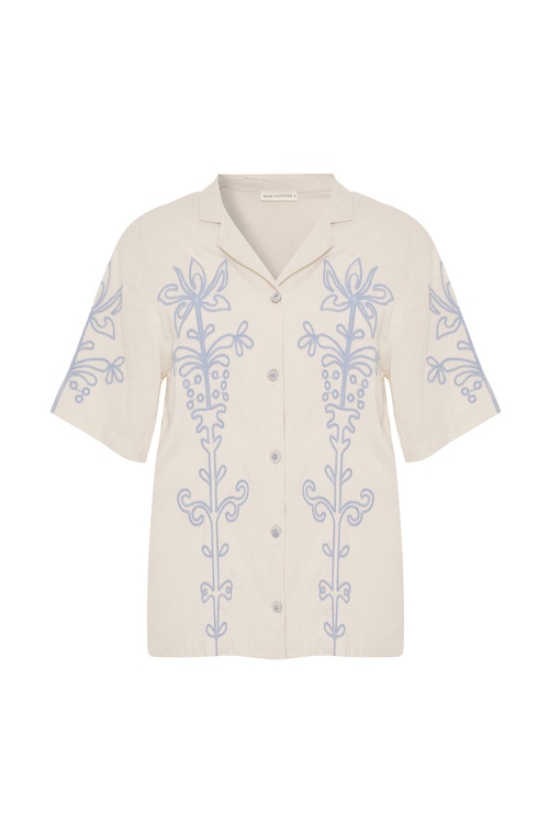  OVERSIZE NAKIŞLI KISA KOLLU GÖMLEK