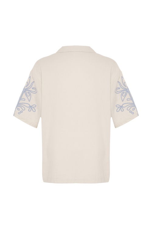  OVERSIZE NAKIŞLI KISA KOLLU GÖMLEK