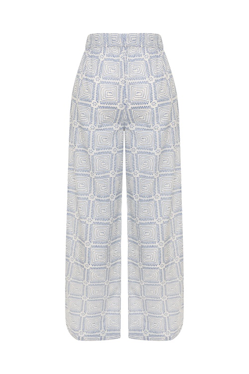 MARİN BASKILI BAĞLAMALI WIDE LEG PANTOLON