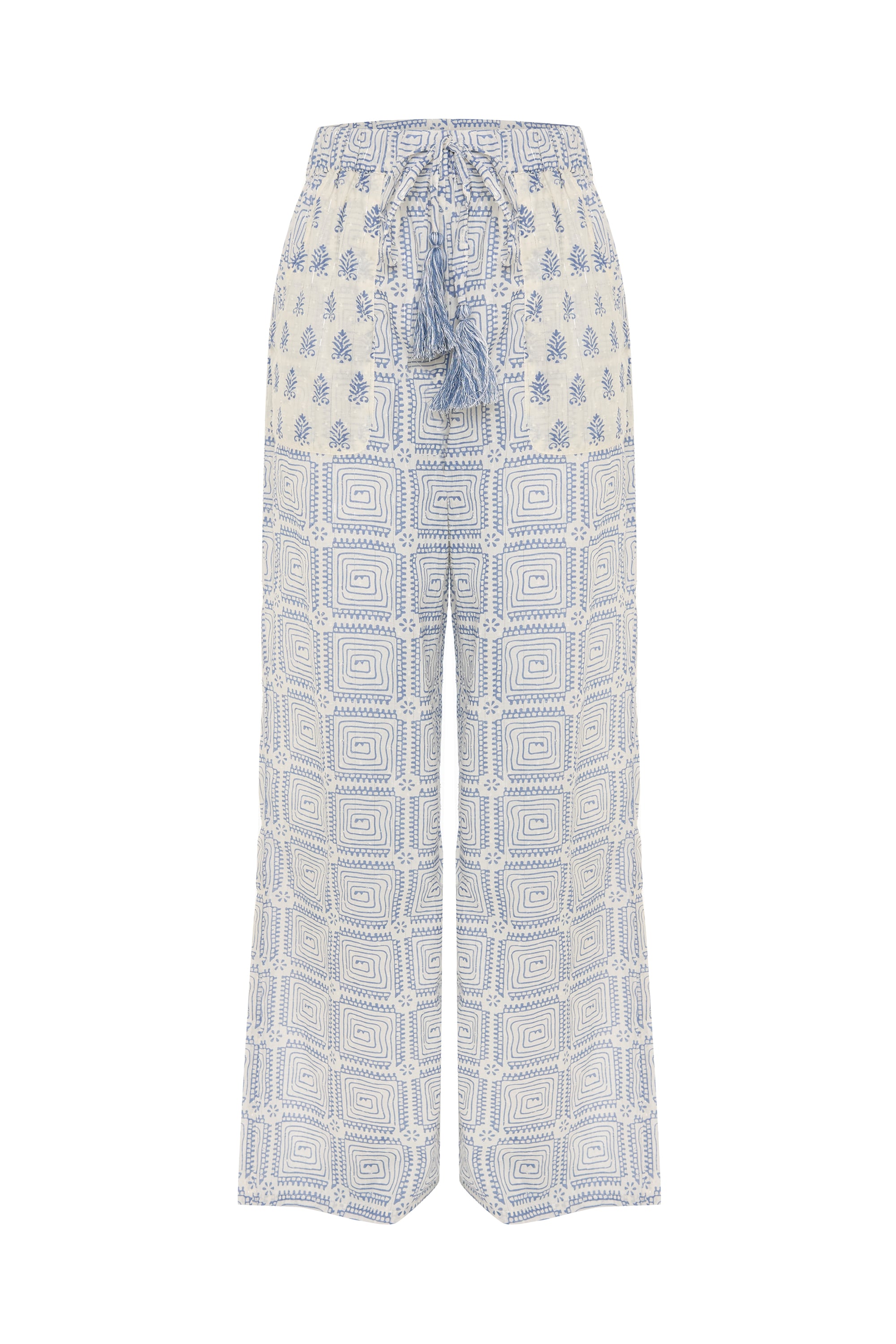 MARİN BASKILI BAĞLAMALI WIDE LEG PANTOLON