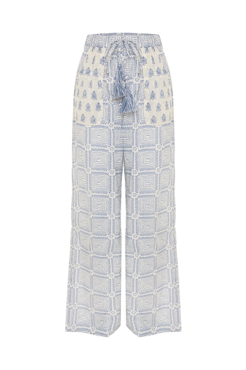 MARİN BASKILI BAĞLAMALI WIDE LEG PANTOLON