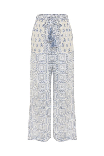 Mudo Marin Baskılı Bağlamalı Wide Leg Pantolon