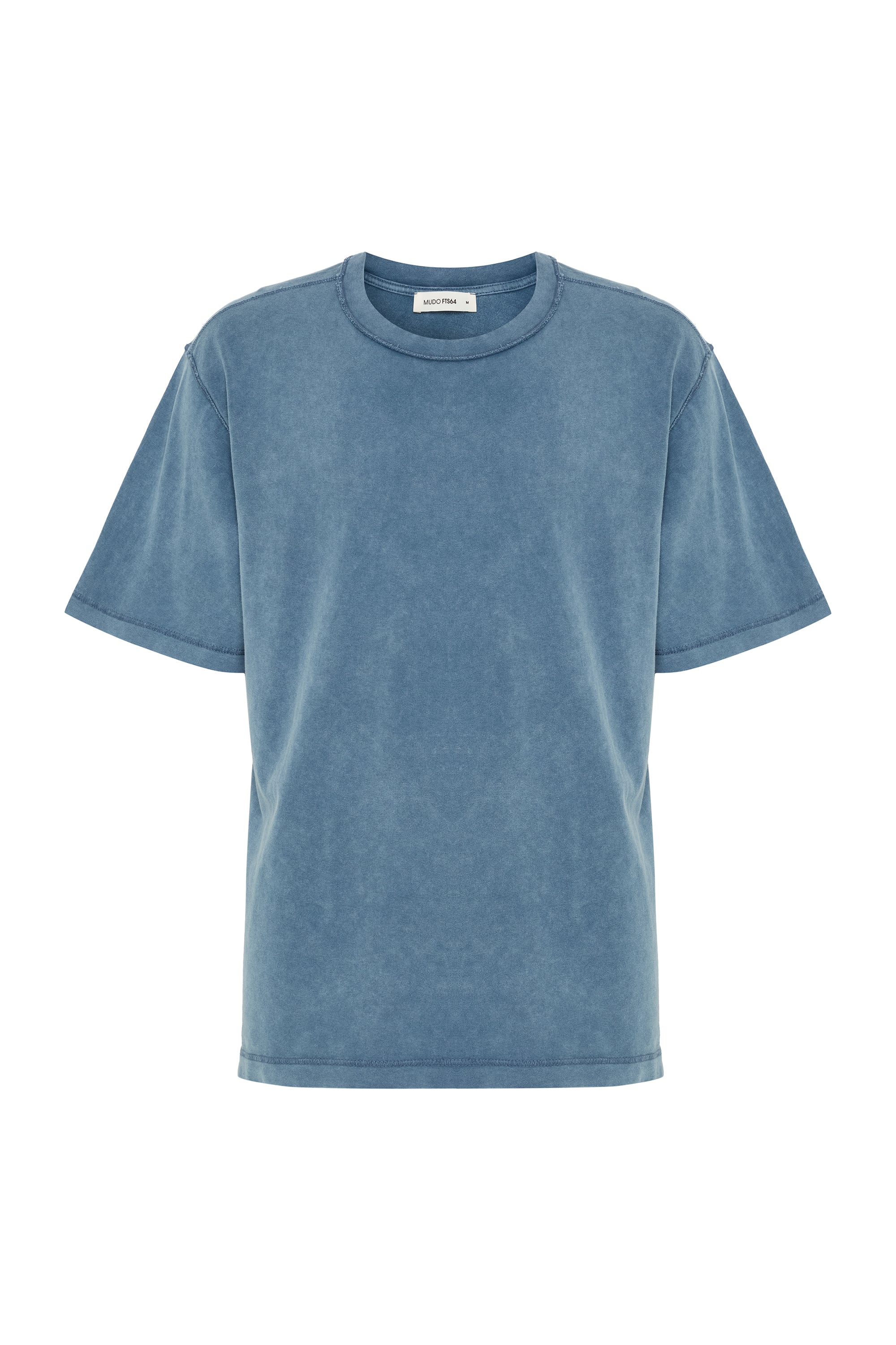 Erkek Mavi Relax Fit Dikiş Detaylı Bisiklet Yaka T-Shirt