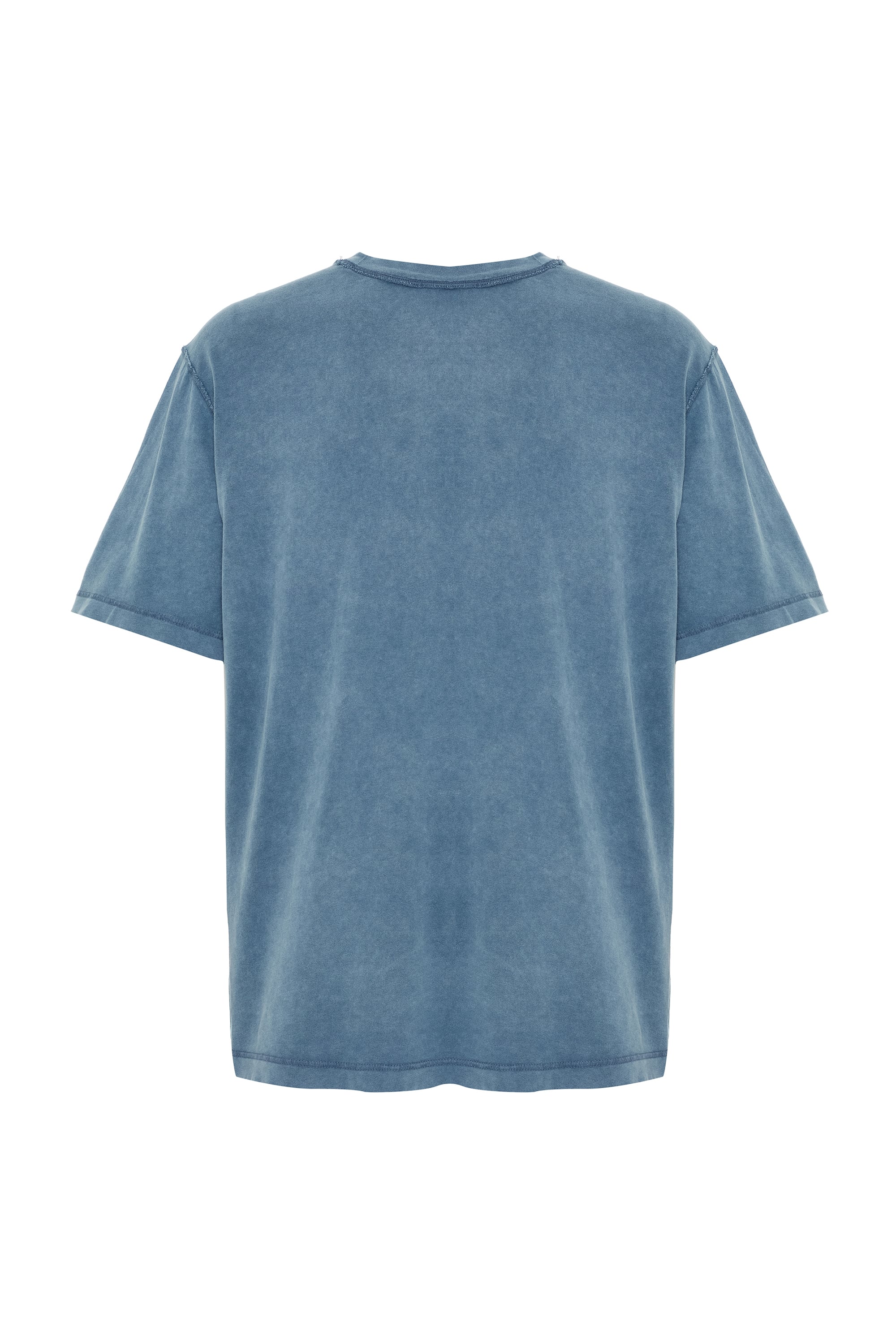Erkek Mavi Relax Fit Dikiş Detaylı Bisiklet Yaka T-Shirt