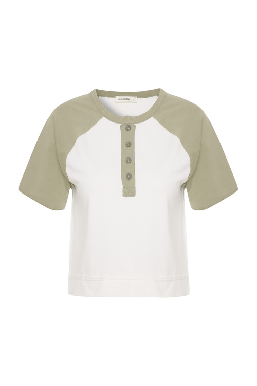 DÜĞMELİ V YAKA KISA KOLLU SWEATSHIRT