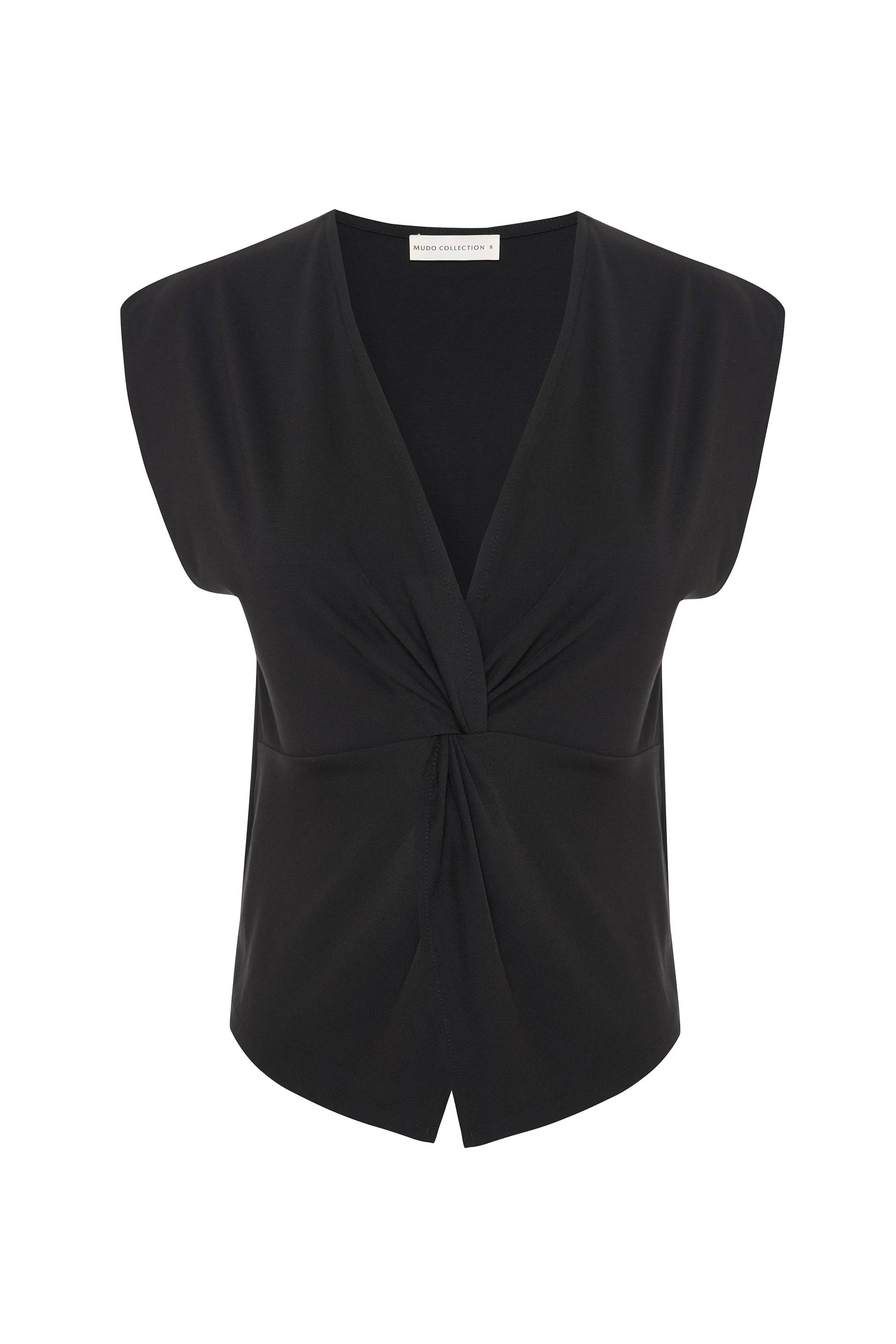 BÜZGÜLÜ V YAKA KOLSUZ BLUZ