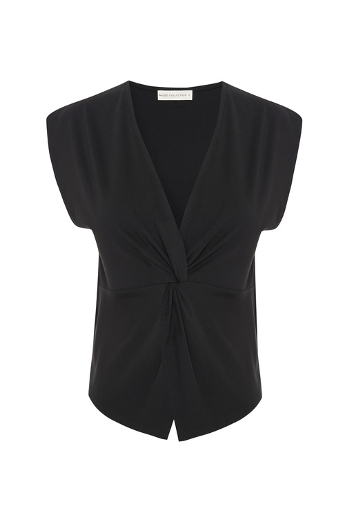  BÜZGÜLÜ V YAKA KOLSUZ BLUZ