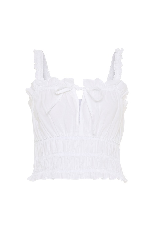  KARE YAKA FIRFIRLI KOLSUZ CROP BLUZ