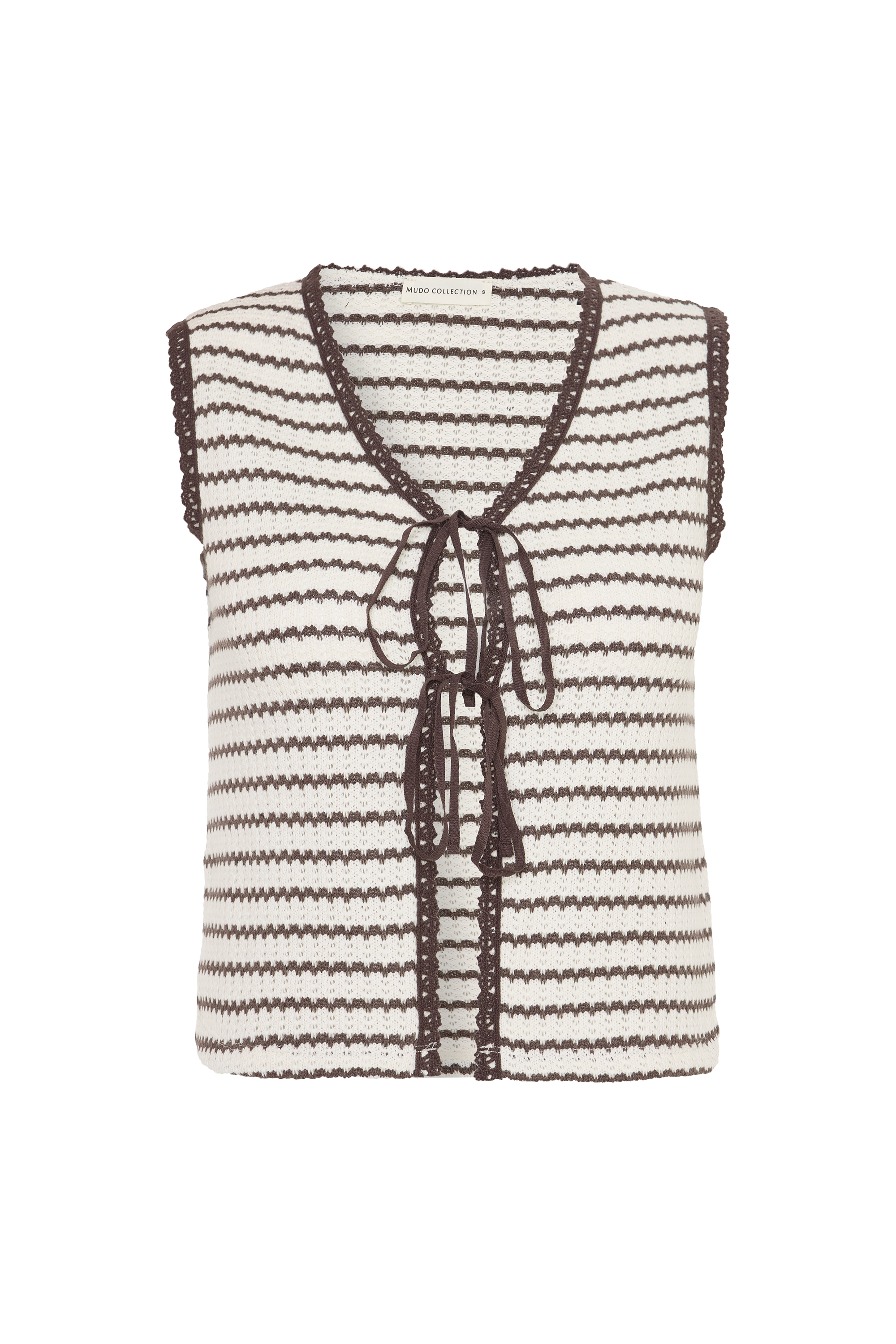 ÇİZGİLİ BAĞLAMALI KOLSUZ ÖRME BLUZ