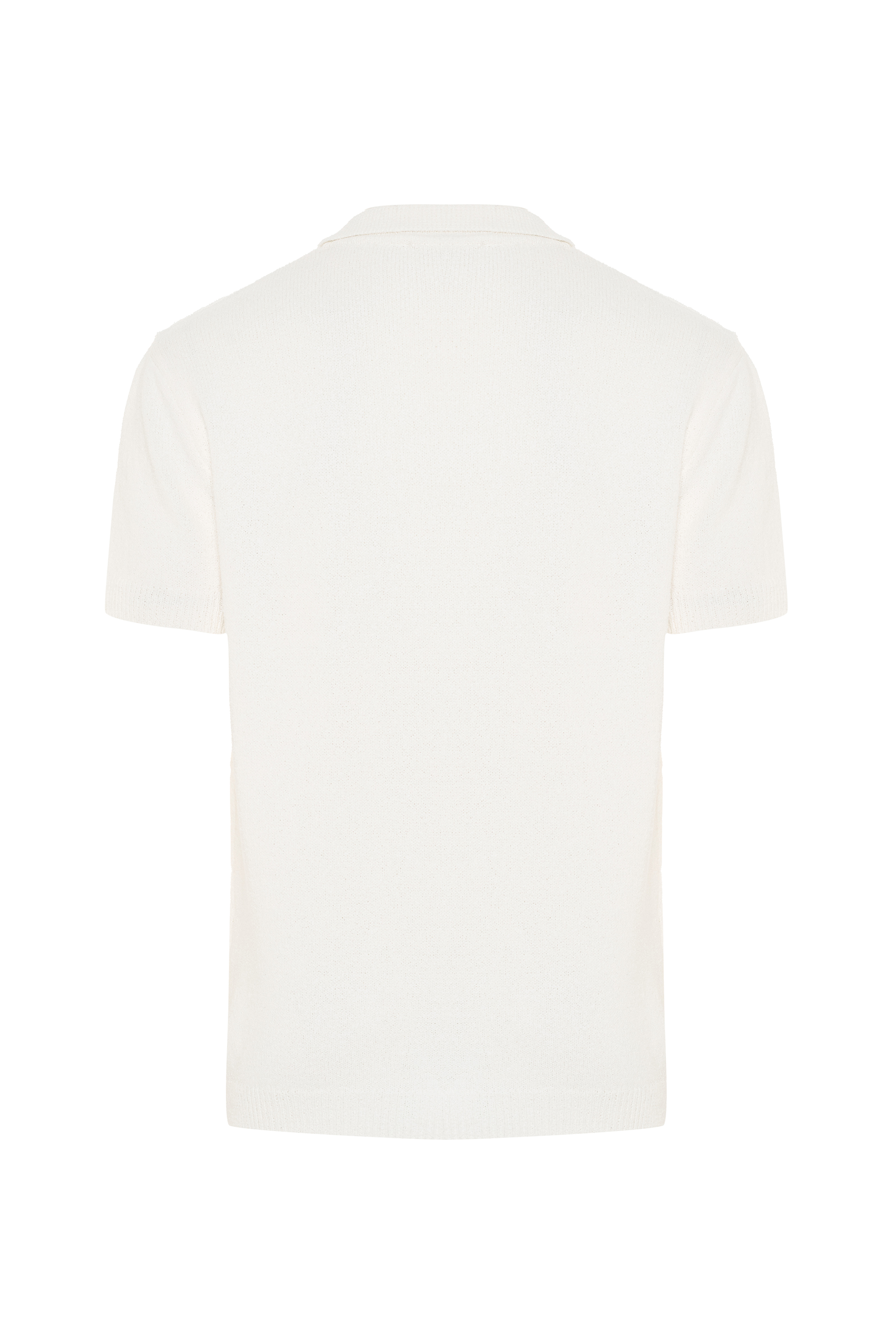 Erkek Ekru Loose Fit Polo Yaka Kısa Kollu Triko Kazak