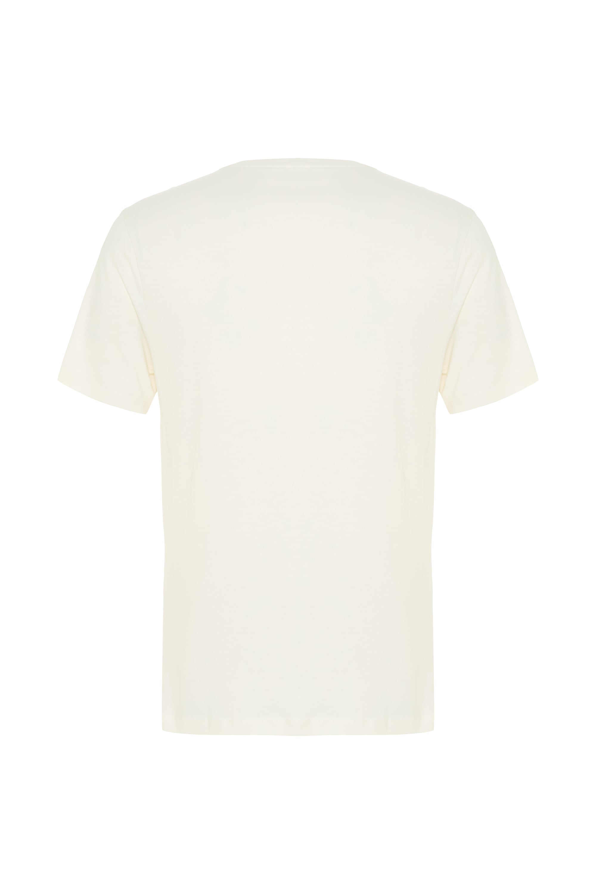Erkek Kırık Beyaz Baskılı Bisiklet Yaka T-Shirt