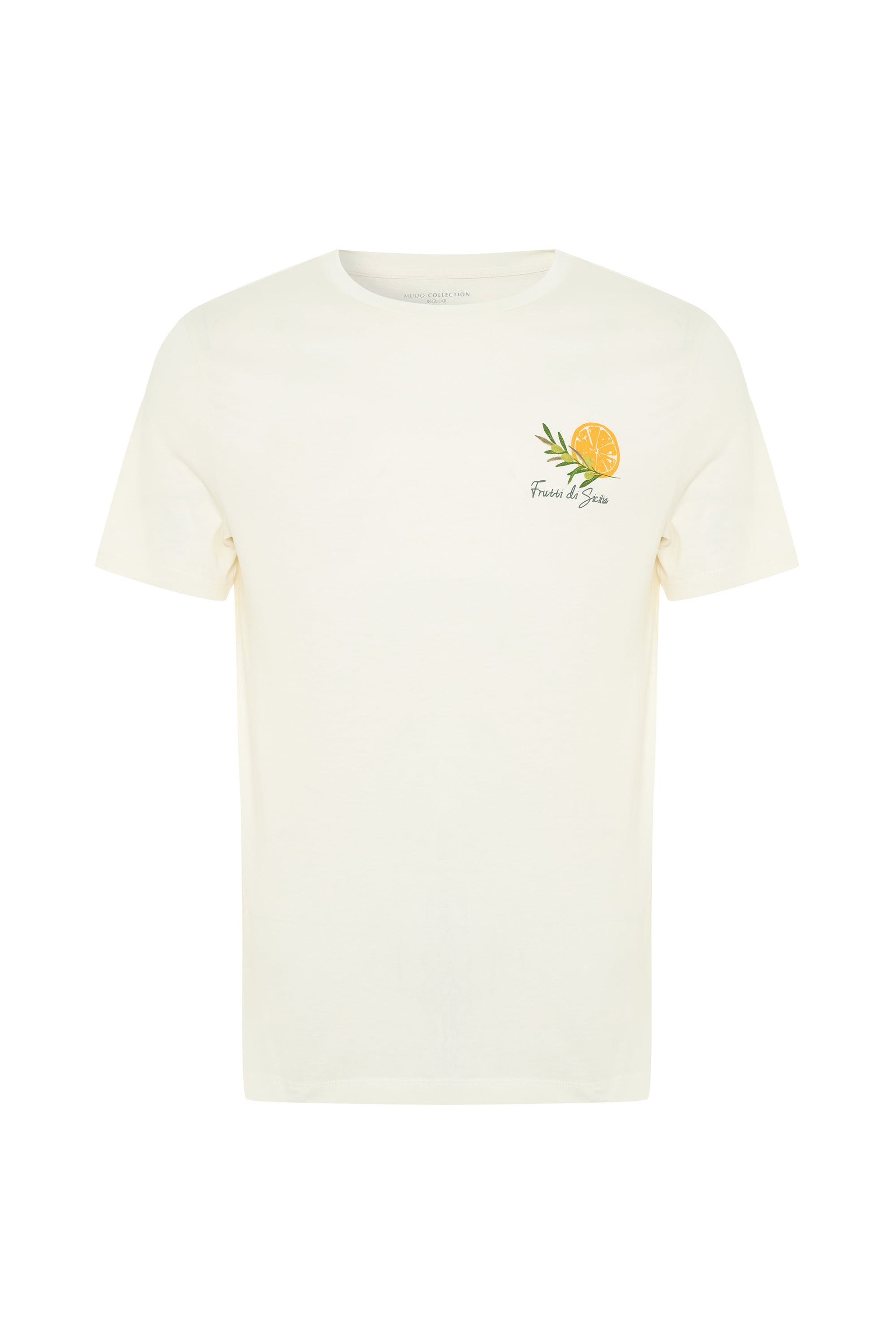 Erkek Kırık Beyaz Baskılı Bisiklet Yaka T-Shirt