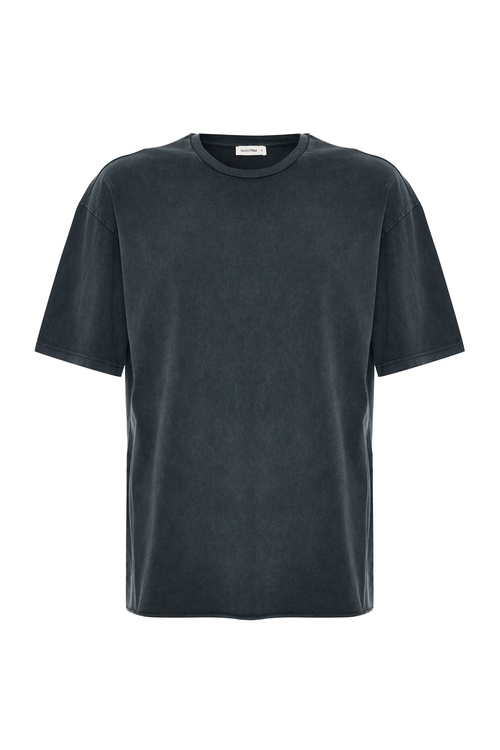  Erkek Antrasit Oversize Bisiklet Yaka T-Shirt