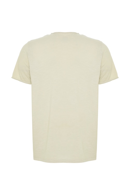  Erkek Taş Rengi Henley Yaka Kısa Kollu T-Shirt