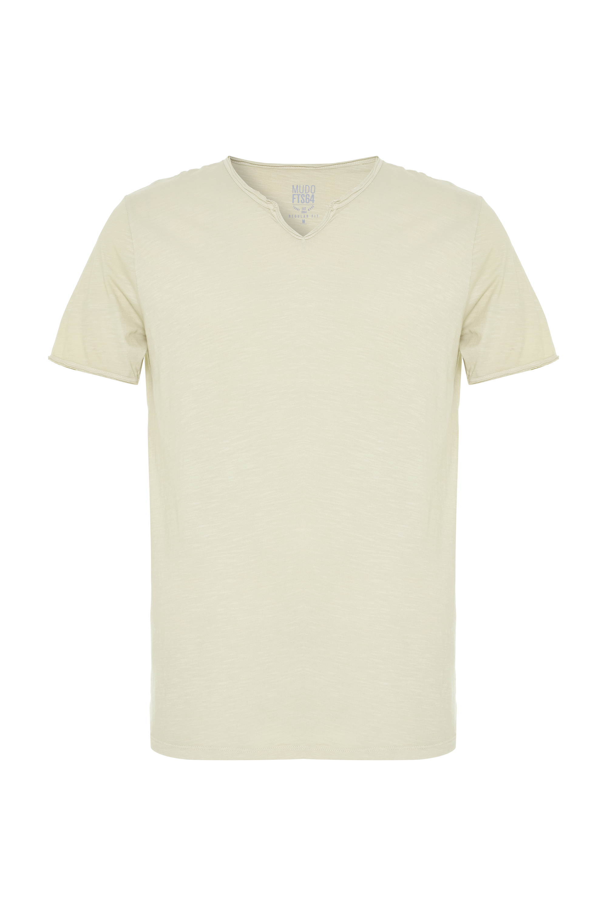 Erkek Taş Rengi Henley Yaka Kısa Kollu T-Shirt