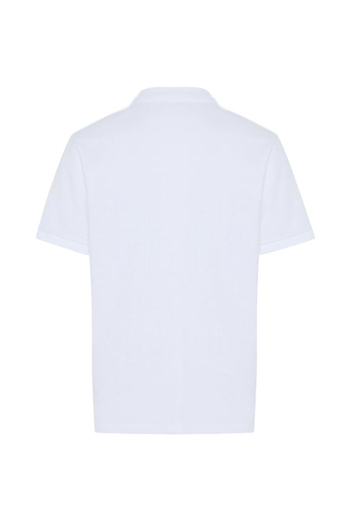  Erkek Beyaz Polo Yaka Örme Kısa Kollu T-Shirt
