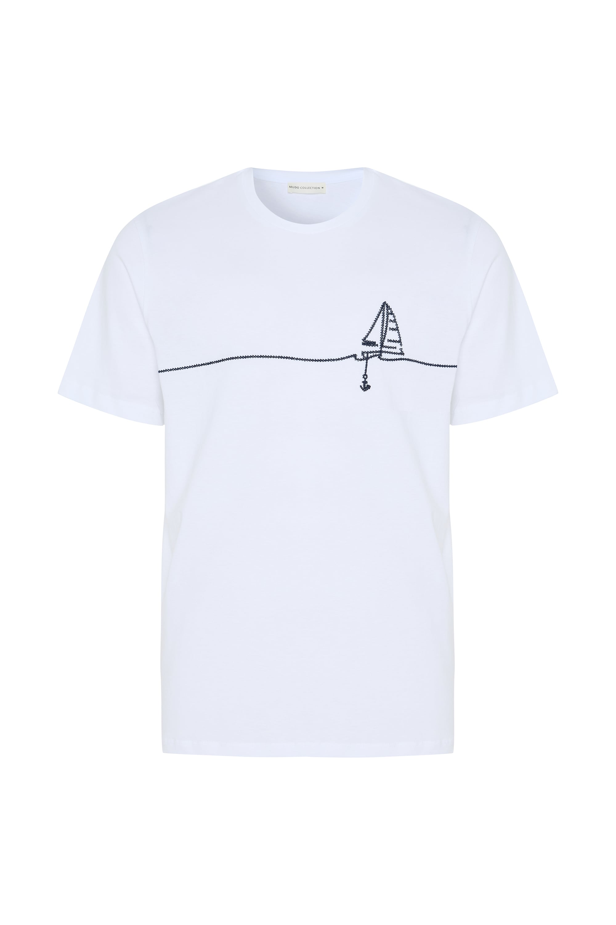 Erkek Beyaz Nakışlı Bisiklet Yaka T-Shirt