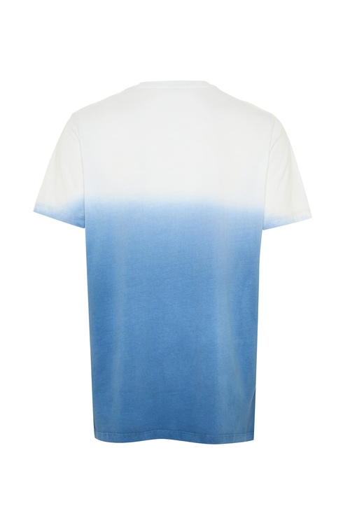 Erkek Mavi Baskılı Bisiklet Yaka T-Shirt