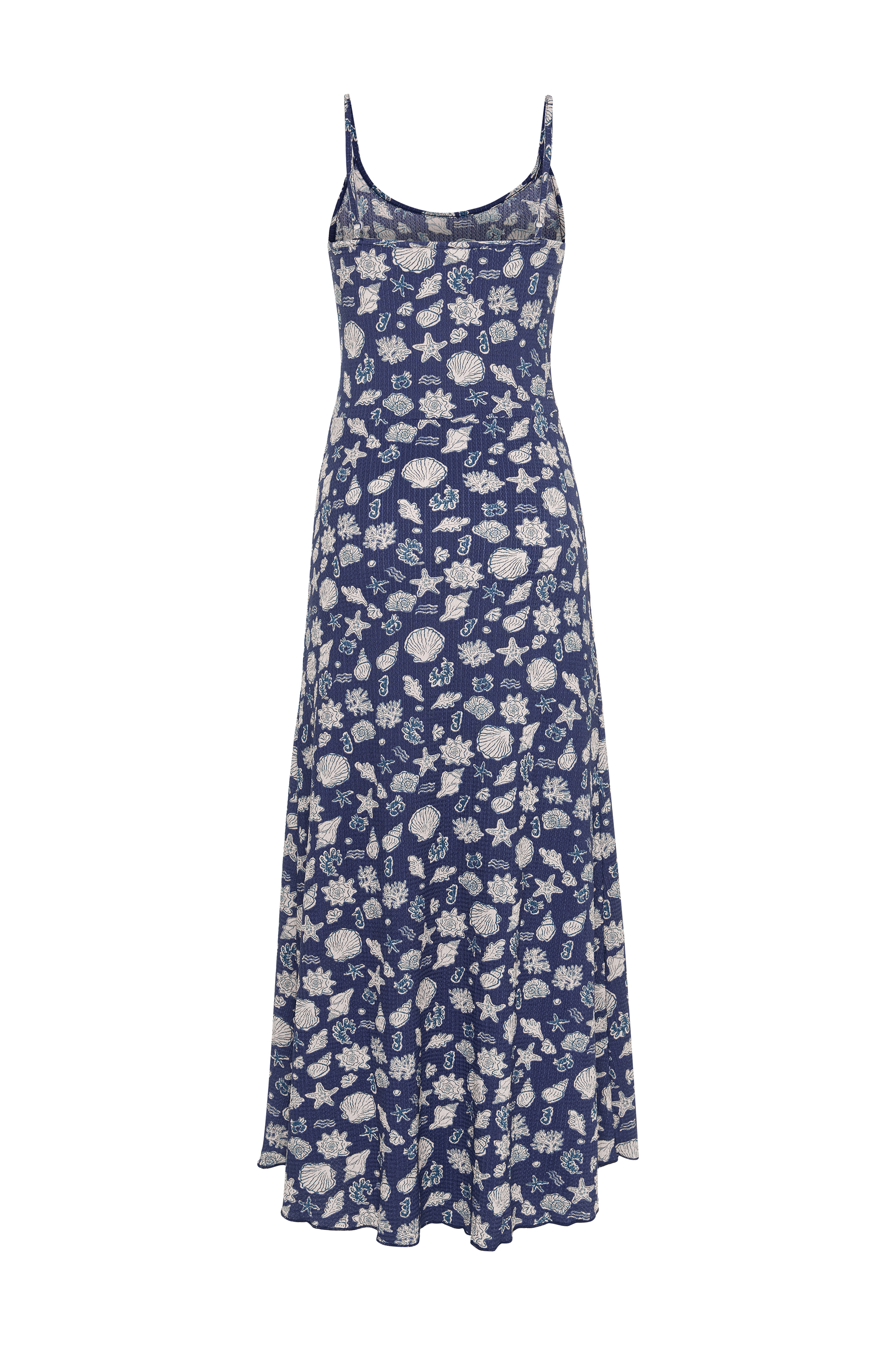 MARİN BASKILI ASKILI MİDİ ELBİSE