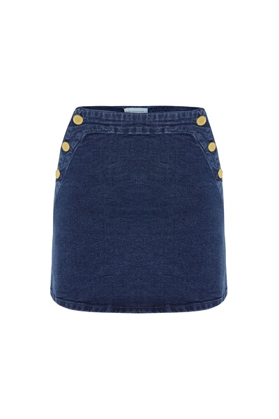 Mudo Düğme Detaylı Jean Mini Etek