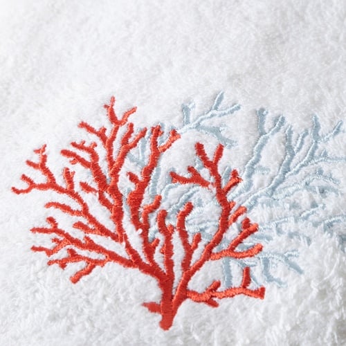  MARİN RENKLİ MERCAN NAKIŞLI HAVLU BEYAZ 50X80