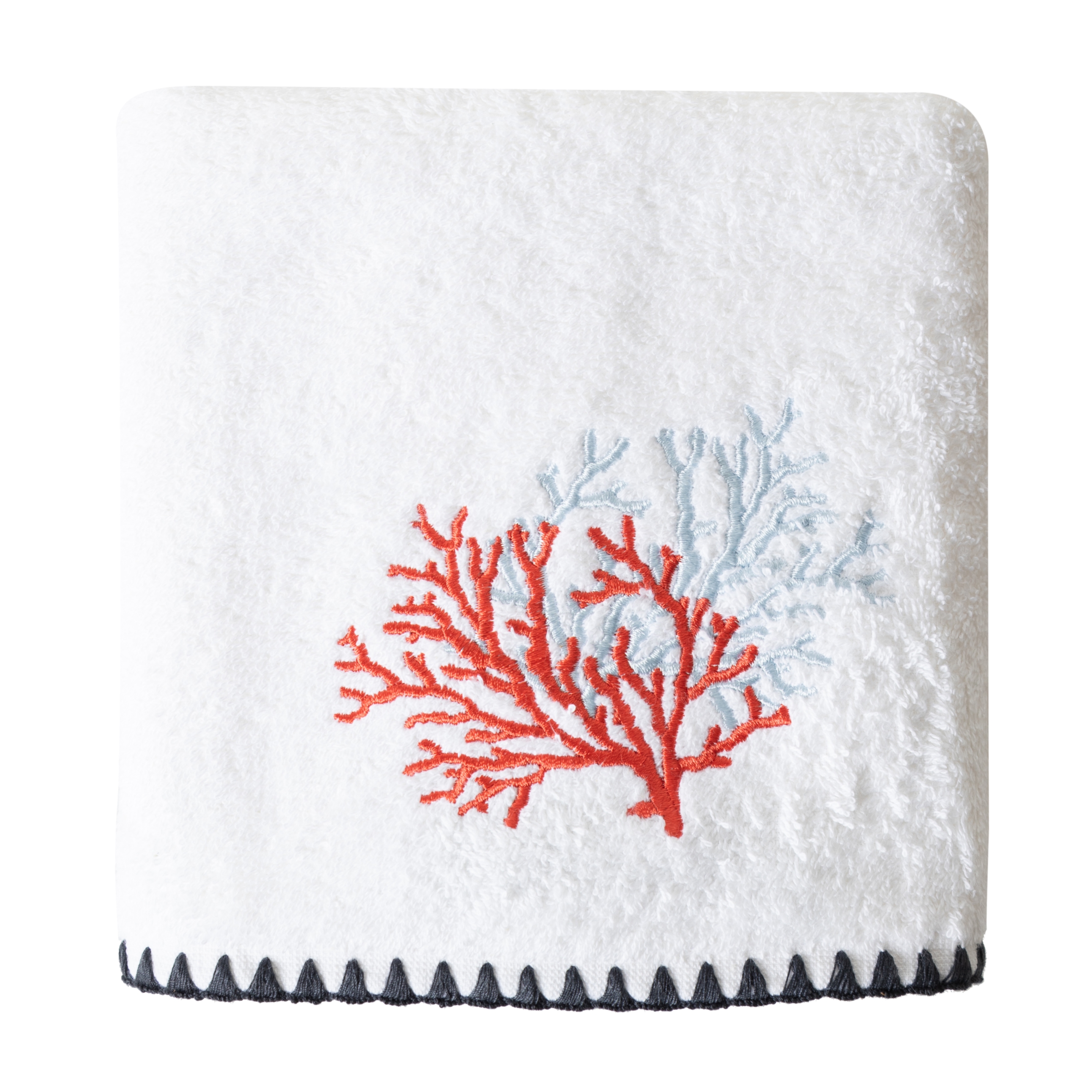 MARİN RENKLİ MERCAN NAKIŞLI HAVLU BEYAZ 50X80