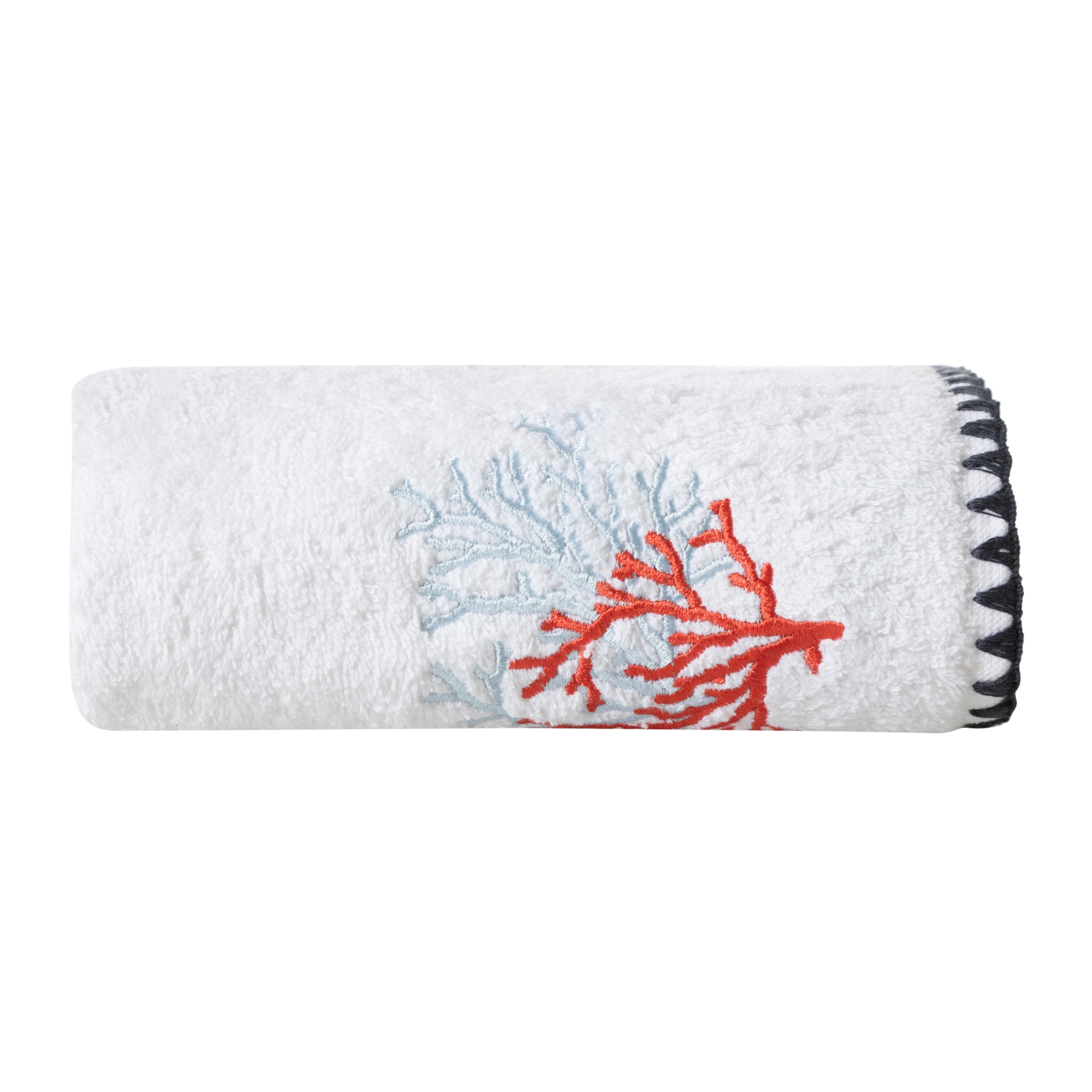 MARİN RENKLİ MERCAN NAKIŞLI HAVLU BEYAZ 50X80