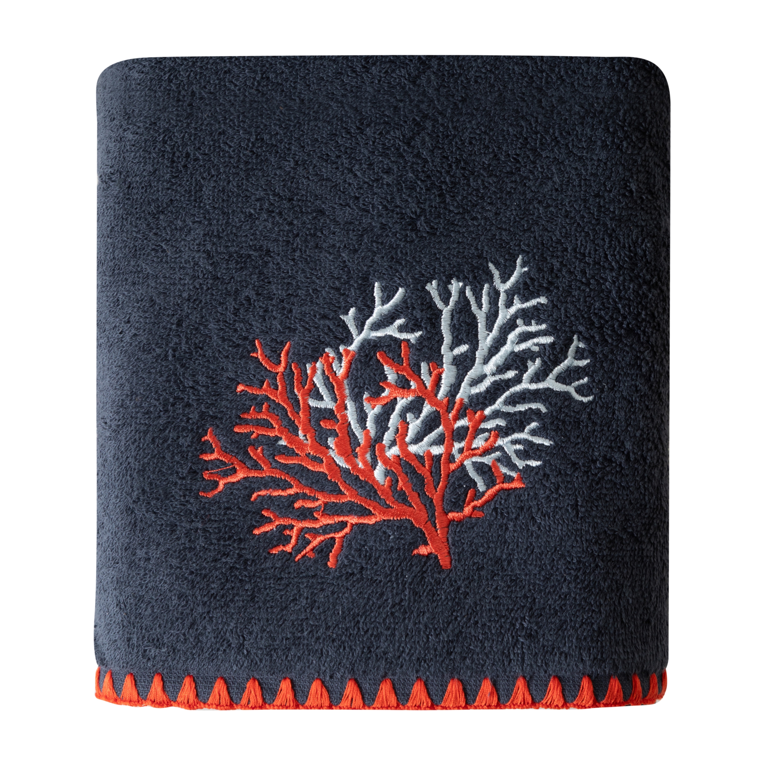 MARİN RENKLİ MERCAN NAKIŞLI HAVLU LACİVERT 50X80