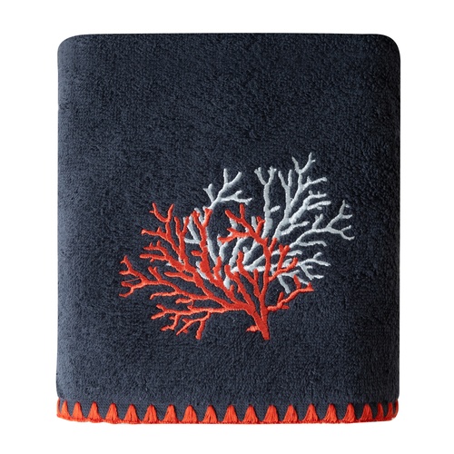  MARİN RENKLİ MERCAN NAKIŞLI HAVLU LACİVERT 50X80