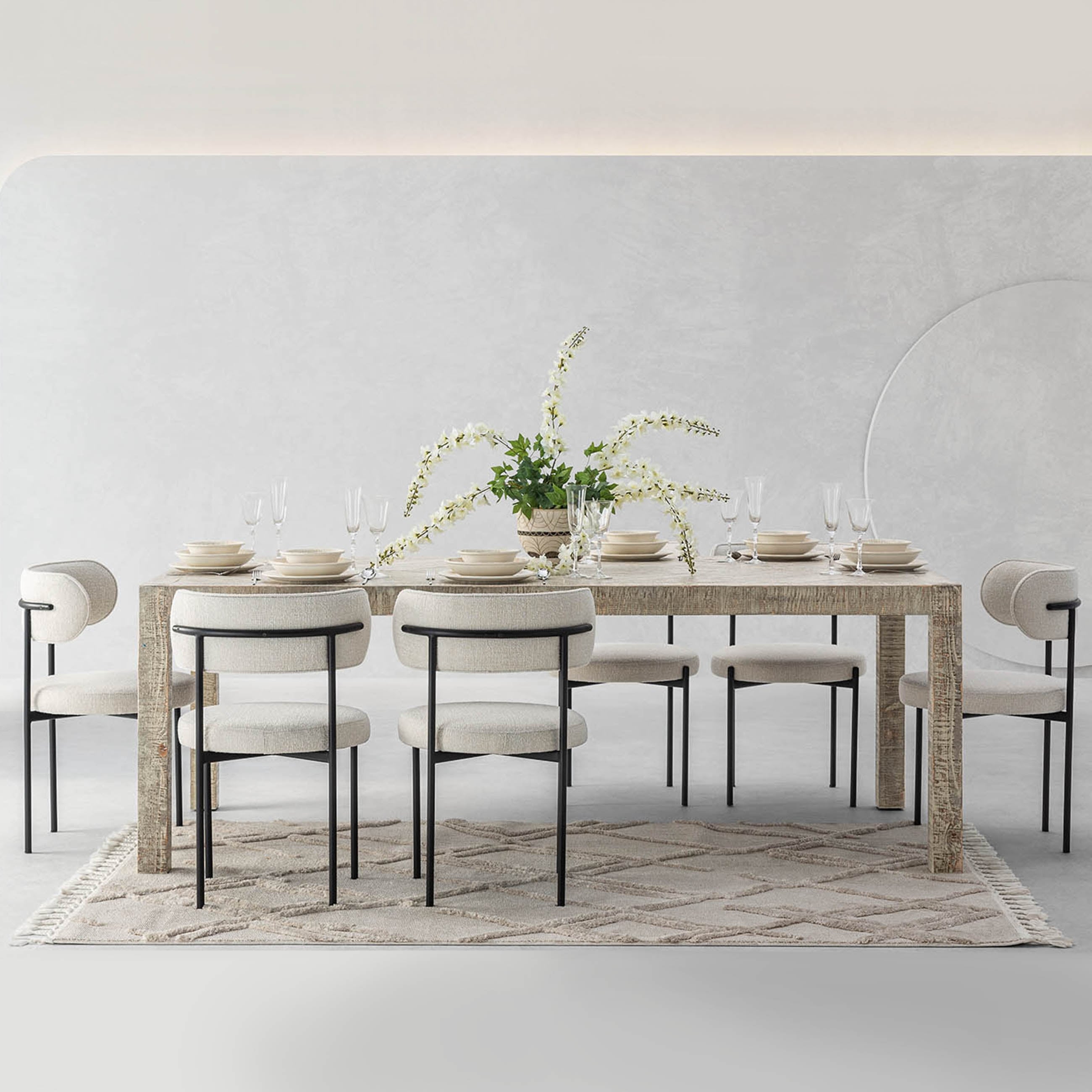 GOOSE MASİF AHŞAP ESKİTME YEMEK MASASI BEYAZ  220X110