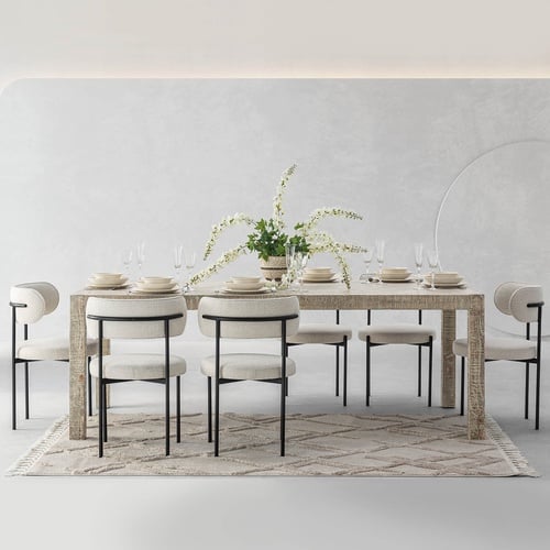  GOOSE MASİF AHŞAP ESKİTME YEMEK MASASI BEYAZ  220X110