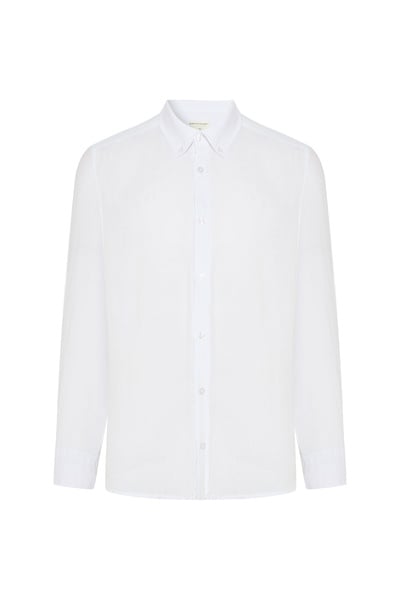 Mudo Erkek Beyaz Slim Fit Uzun Kollu Keten Gömlek